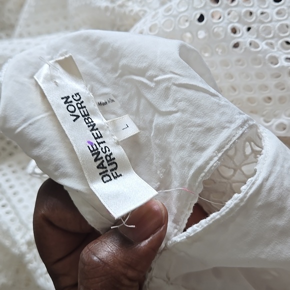 Diane Von Furstenberg Elegant White Eyelet Midi Tiered Dress Resortwear Sundress - Picture 11 of 14